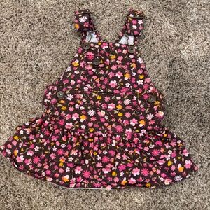 Vintage OshKosh Floral Corduroy Jumper Dress 6M Pink Brown Ruffle